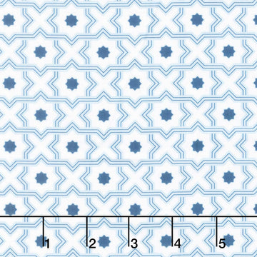 Drift Into Blue - Tiles White Yardage