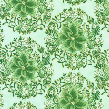 Holiday Flourish-Festive Finery - Elegant Poinsettia Fresh Sage Yardage