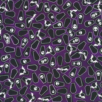 Lights Out - Coffins Midnight Purple Yardage