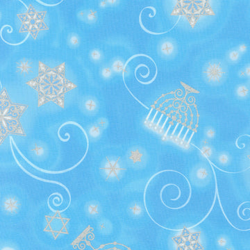 Stars Of Light - Menorah Light Blue Yardage
