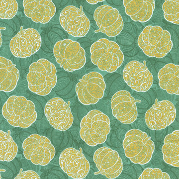 Sweet Pumpkin Spice - Pumpkins Eucalyptus Metallic Yardage