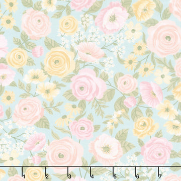 Layla - Multi Floral Serene Blue Yardage