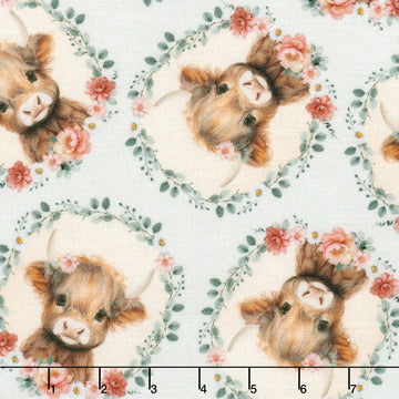 Til The Cows Come Home - Cow Heads & Floral Sky Yardage
