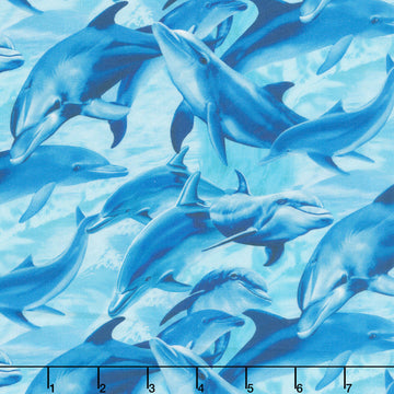 Underwater Paradise - Playful Dolphins Water Digitally Printed Yardage