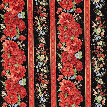 Imperial Bloom - Asian Floral 11" Stripe Black Metallic Yardage