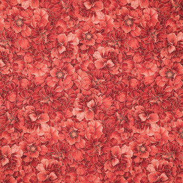 Imperial Bloom - Packed Asian Floral Red Metallic Yardage