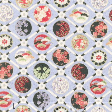 Imperial Bloom - Floral Check Grey Metallic Yardage