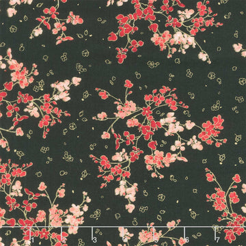 Imperial Bloom - Metallic Cherry Blossom Black Metallic Yardage