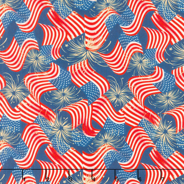 Stripes and Stars - Flags & Fireworks Navy Yardage