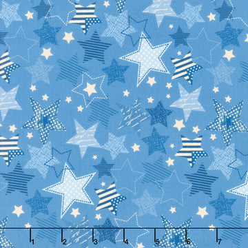 Stripes and Stars - Large Stars Blue Tonal Yardage