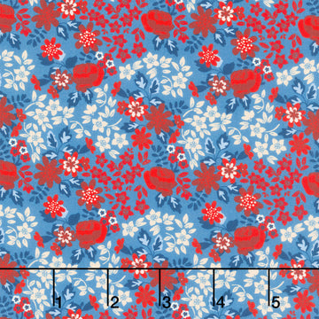 Stripes and Stars - Rose Floral Blue Multi Yardage
