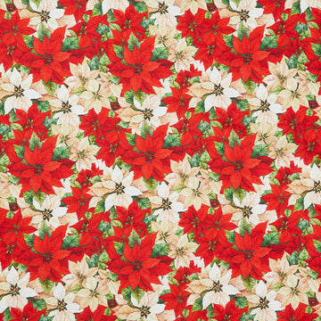 Poinsettia Radiance - Packed Poinsettia Cream Red Yardage