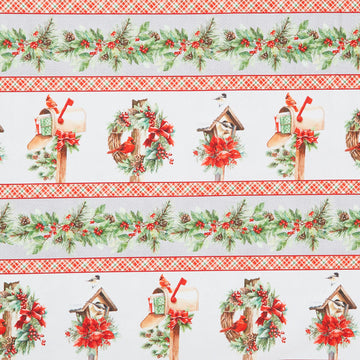 Feathered Festivities - Cardinal Repeating Stripe Multi Yardage
