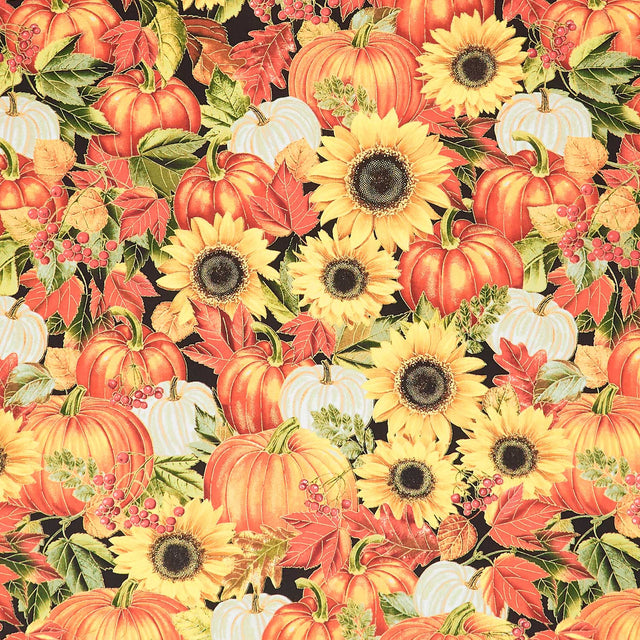 Fall Is In The Air - Harvest Floral Autumn Metallic Yardage Primary Image