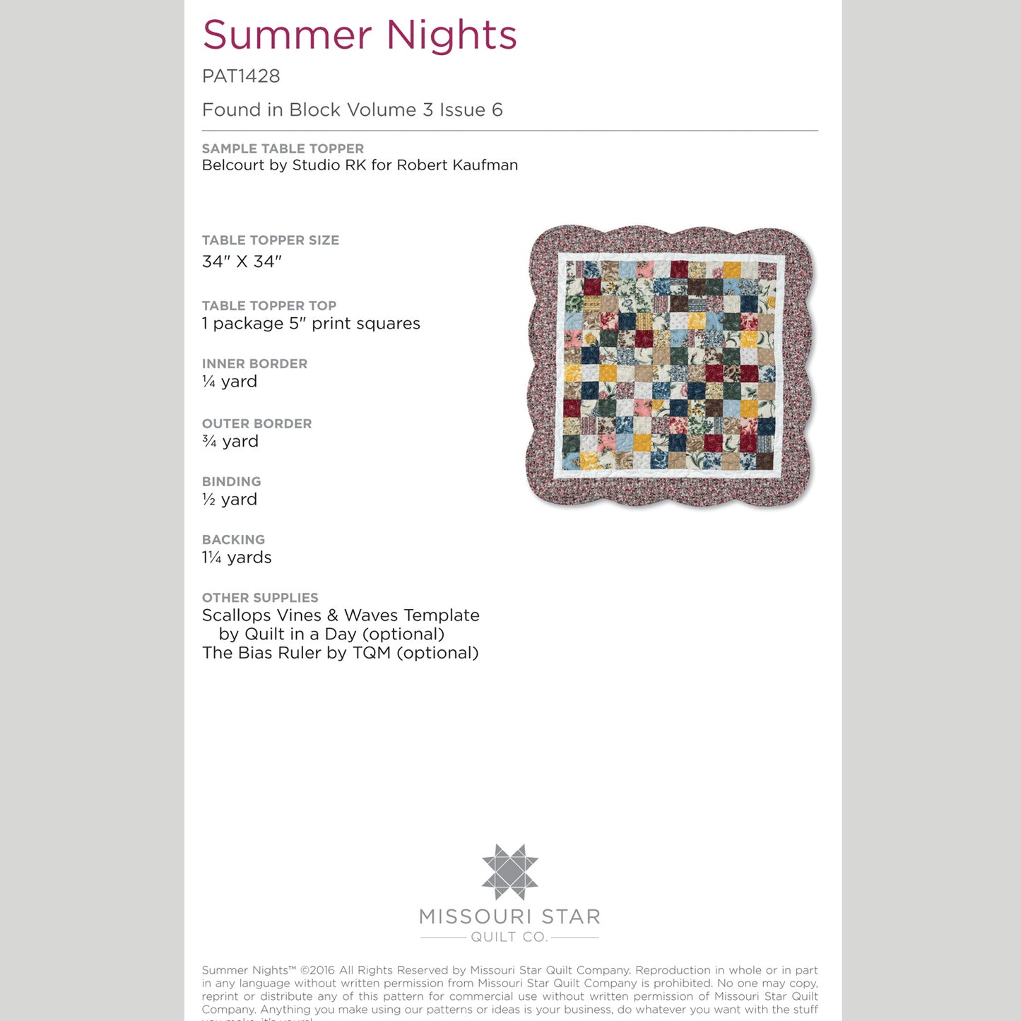 Digital Download - Summer Nights Table Topper Pattern by Missouri Star Alternative View #1