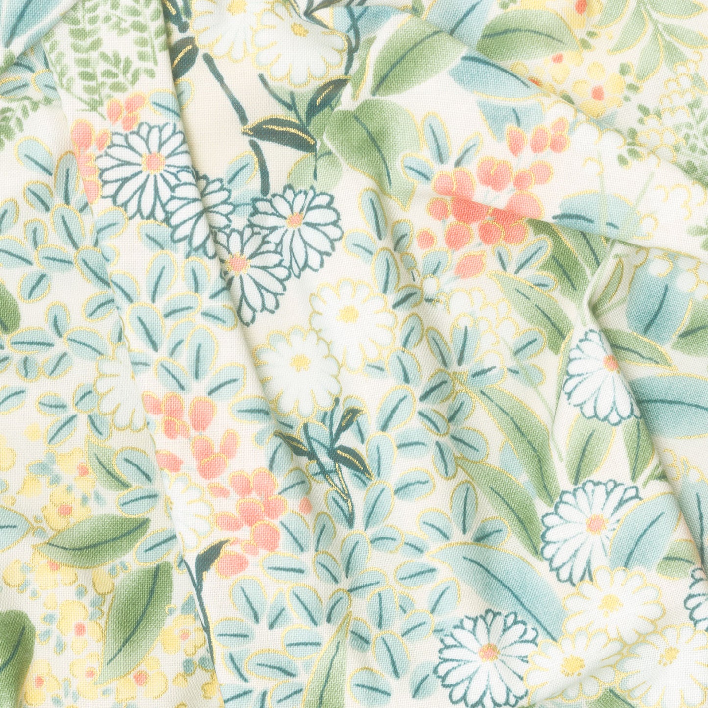 Imperial Collection - Honoka Teal Colorstory Foliage Meadow Metallic Yardage Alternative View #1