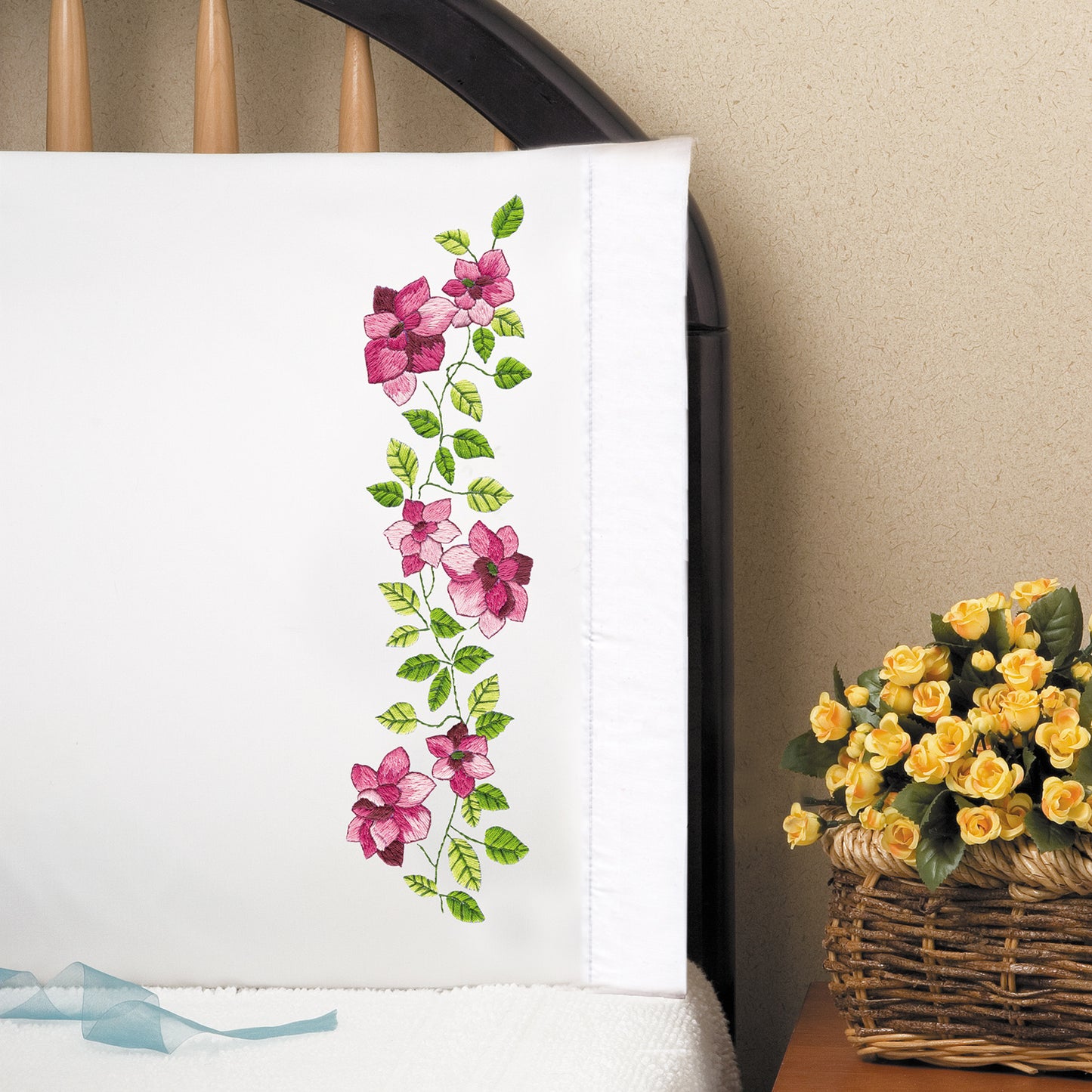 Pink Roses Embroidery Pillowcase Set Primary Image