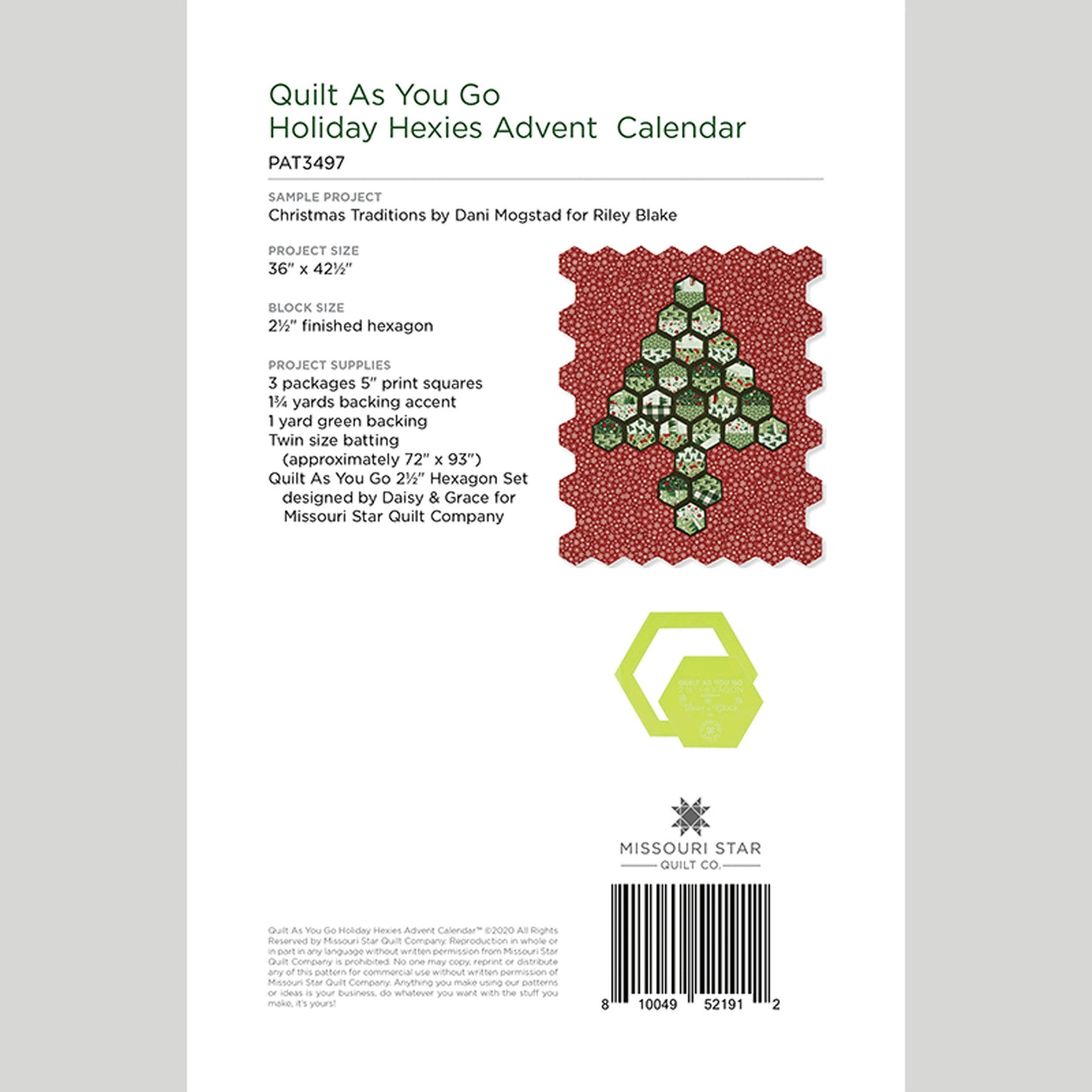 Digital Download - Quilt As You Go Holiday Hexies Advent Calendar Pattern by Missouri Star Alternative View #1