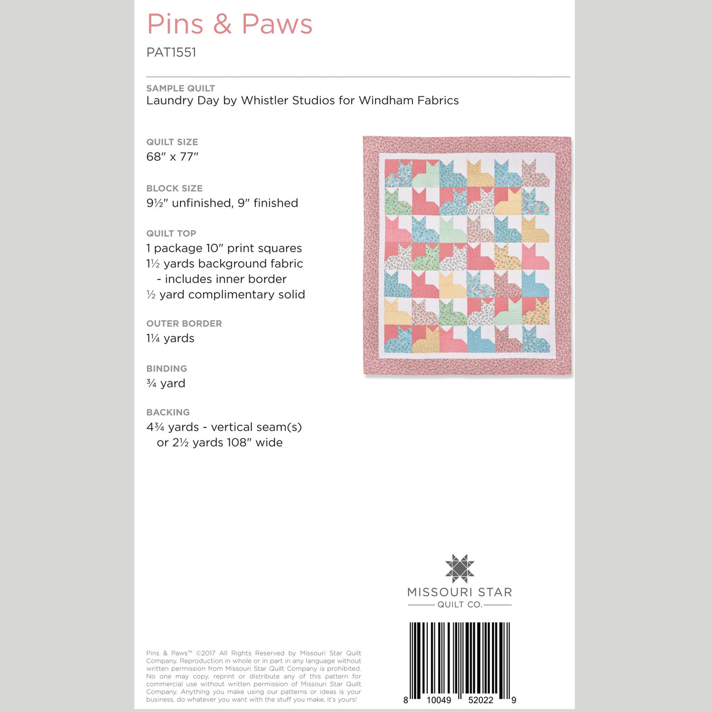 Digital Download - Pins & Paws Quilt Pattern by Missouri Star Alternative View #1