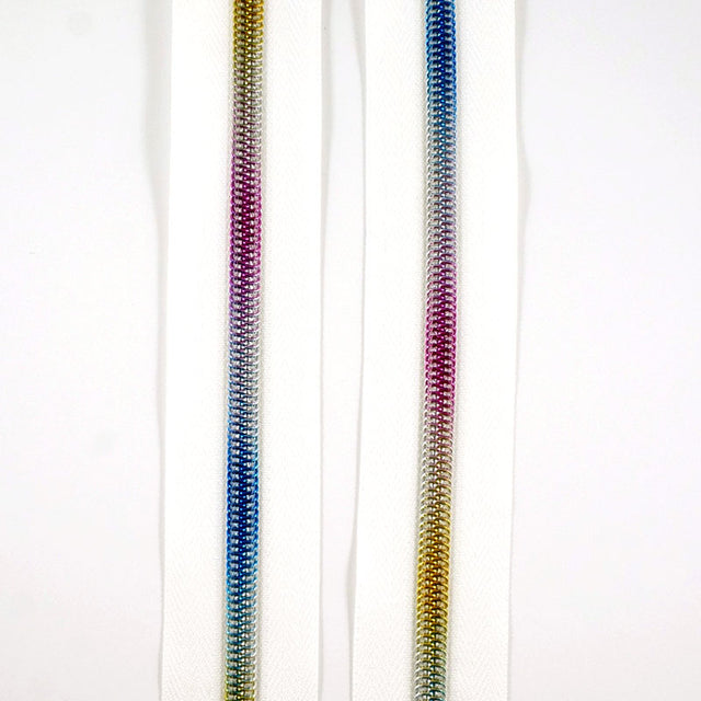 Emmaline #5 Zippers-by-the-Yard - White with Rainbow Primary Image