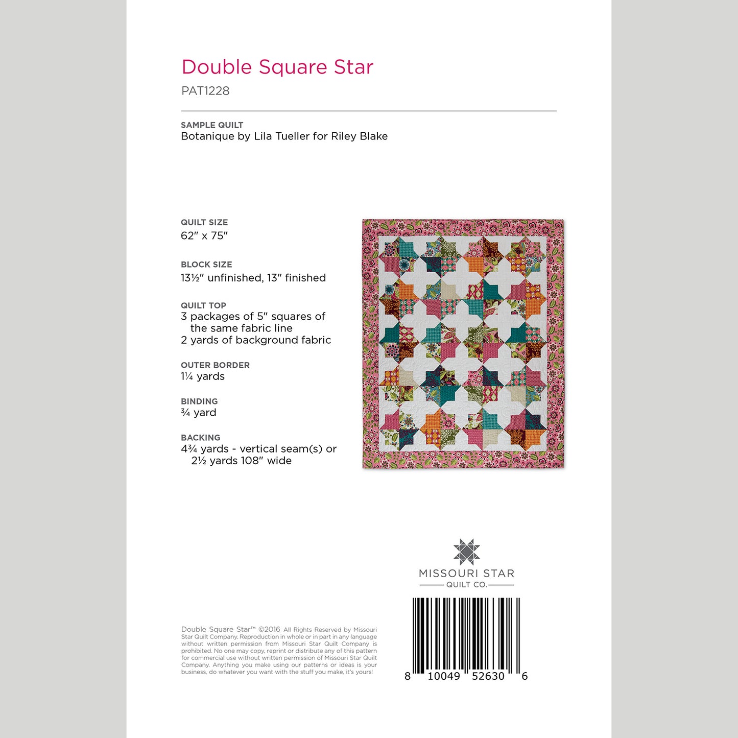 Digital Download - Double Square Star Quilt Pattern by Missouri Star Alternative View #1