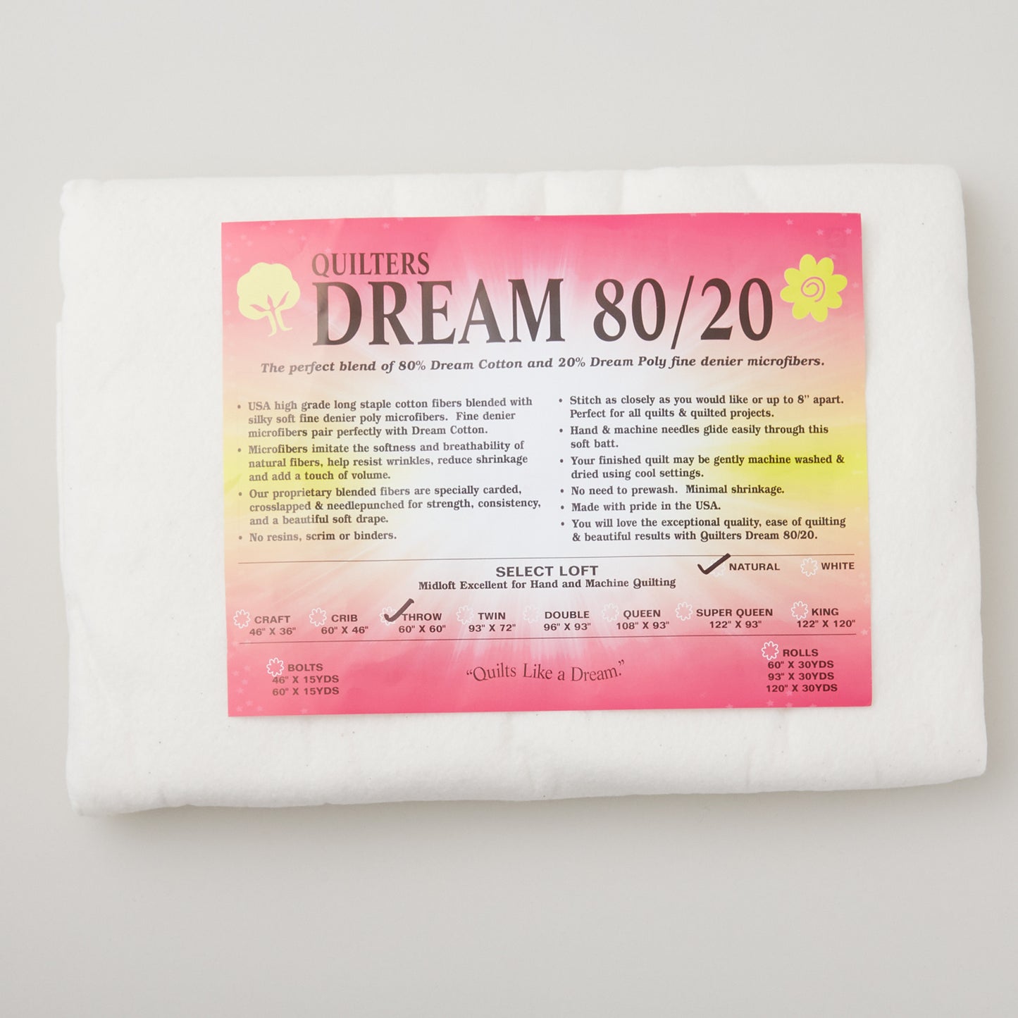 Quilter's Dream Natural 80/20 Select Throw Batting Primary Image