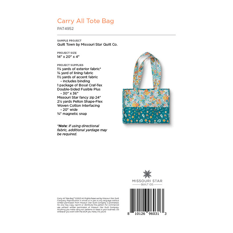 Carry All Tote Bag Pattern by Missouri Star Alternative View #1