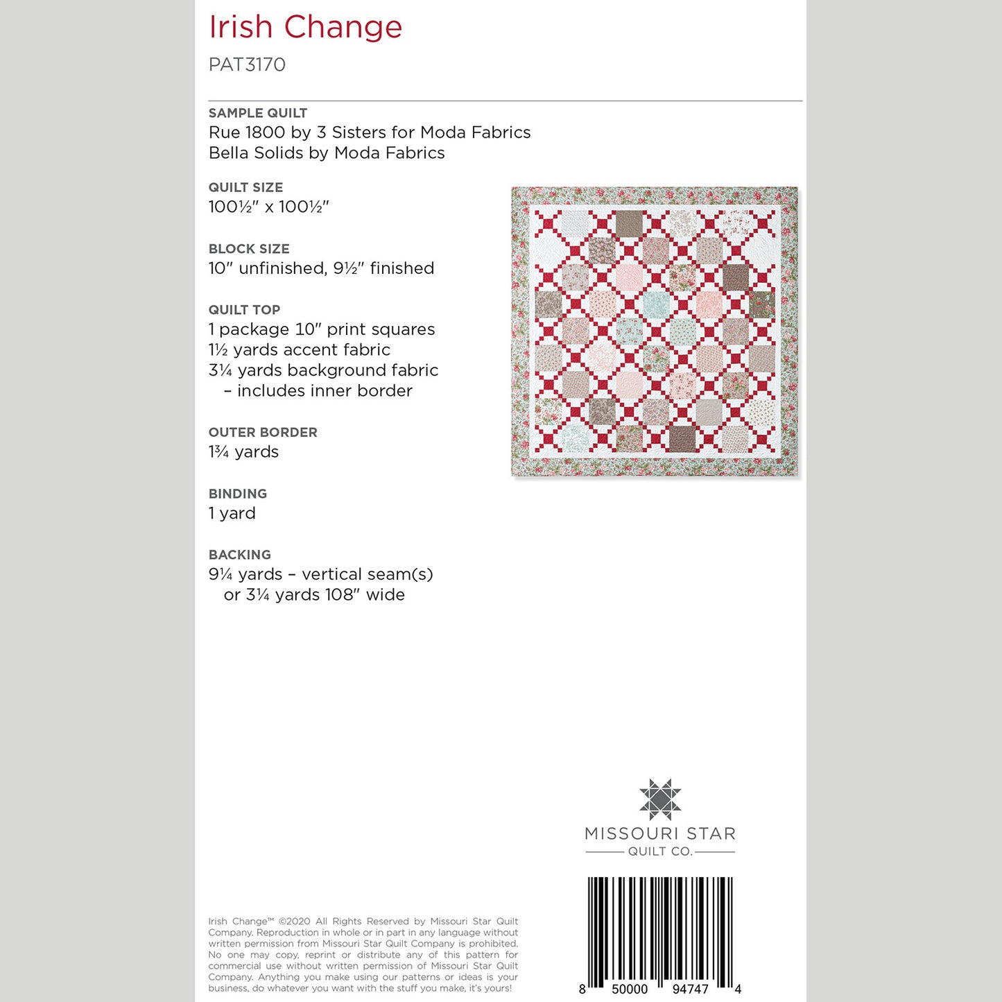Digital Download - Irish Change Quilt Pattern by Missouri Star Alternative View #1