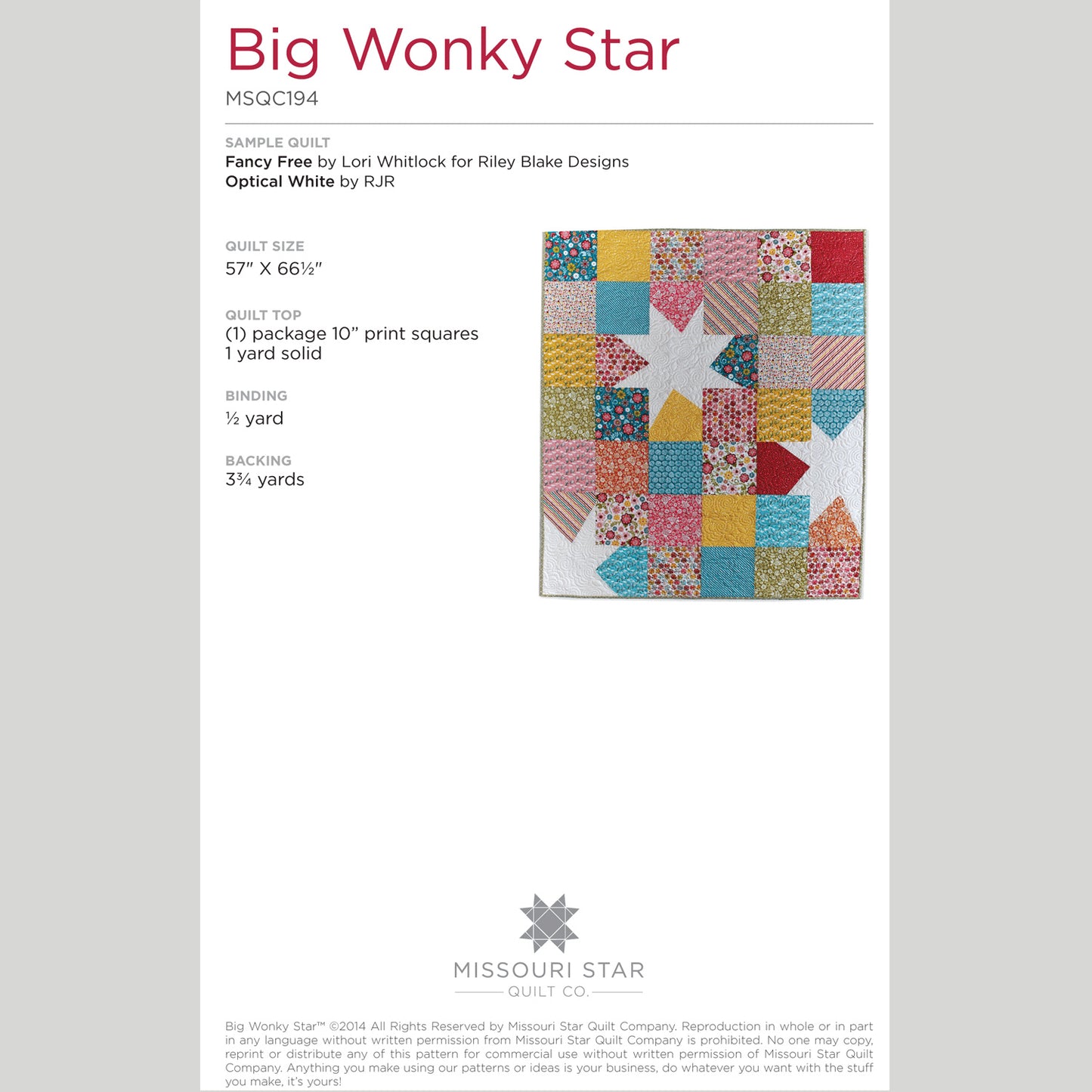 Digital Download - Big Wonky Star Quilt Pattern by Missouri Star Alternative View #1