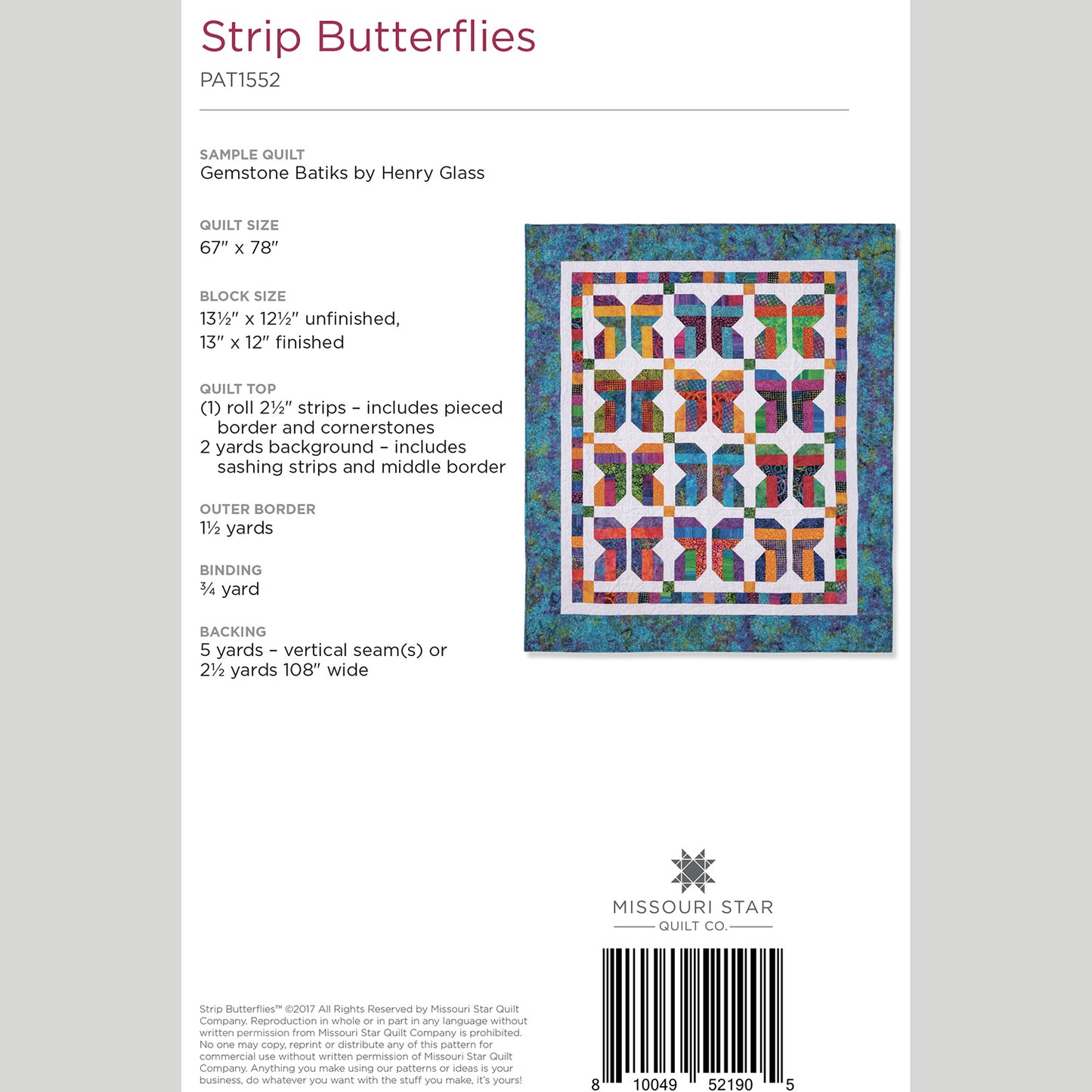 Digital Download - Strip Butterflies Quilt Pattern by Missouri Star Alternative View #1