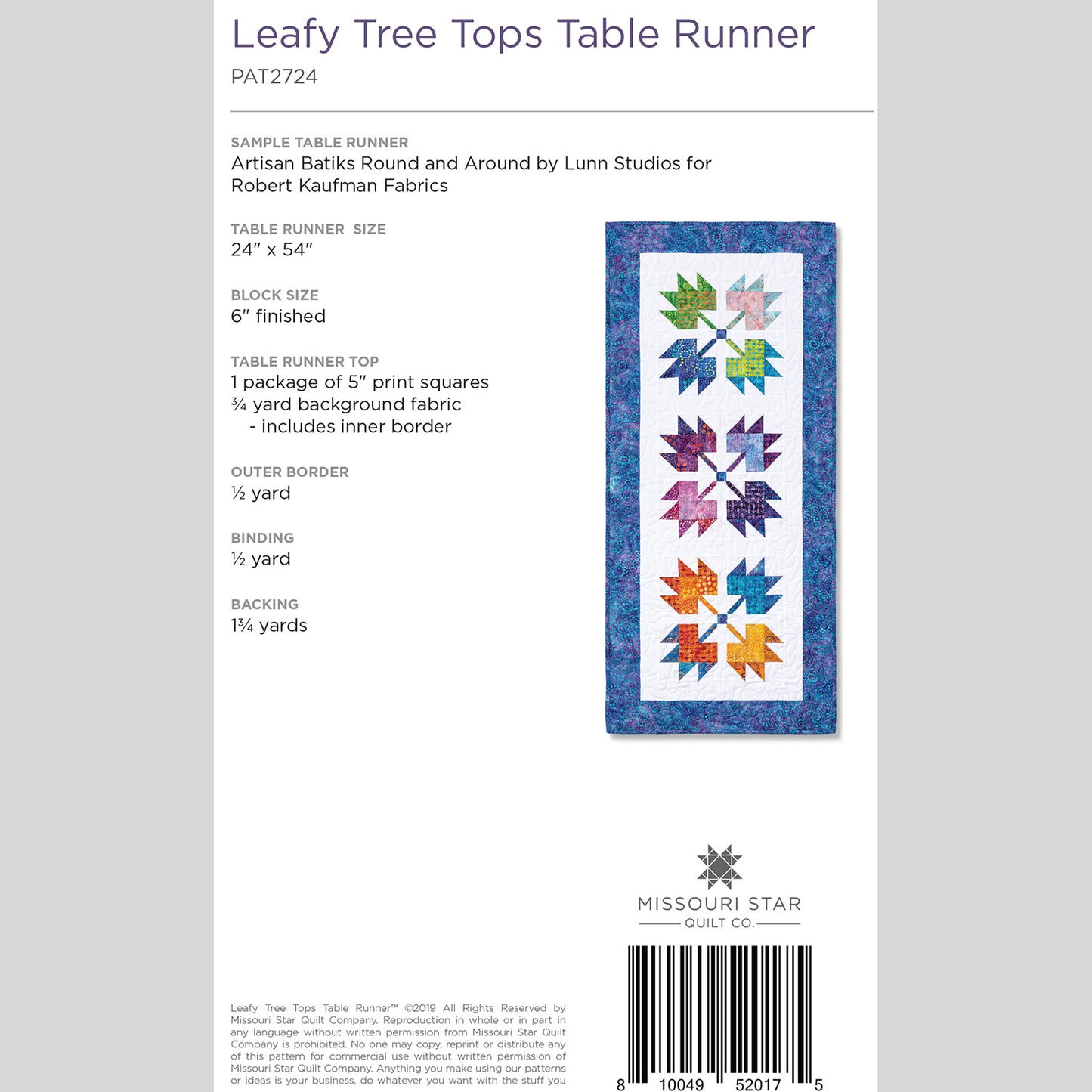 Digital Download - Leafy Tree Tops Table Runner Quilt Pattern by Missouri Star Alternative View #1