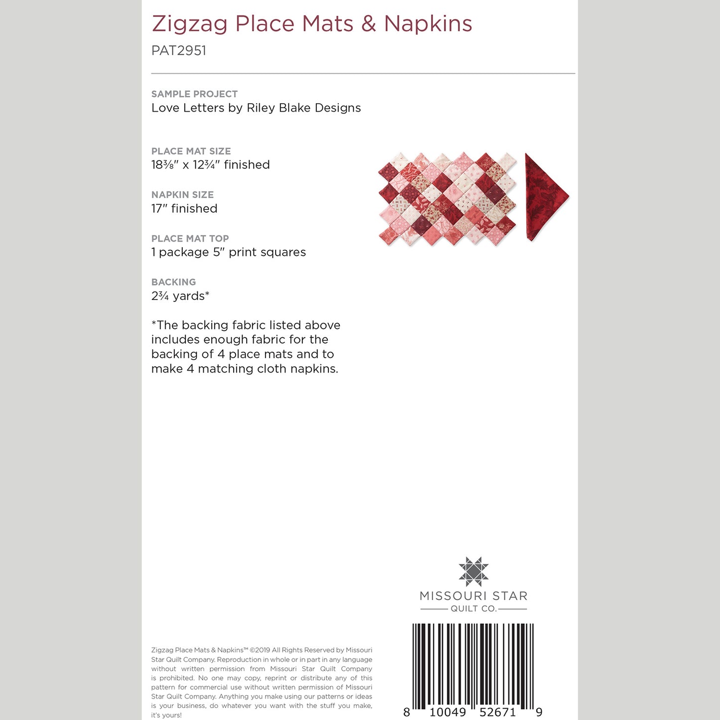 Digital Download - Zigzag Place Mats & Napkins Pattern by Missouri Star Alternative View #1