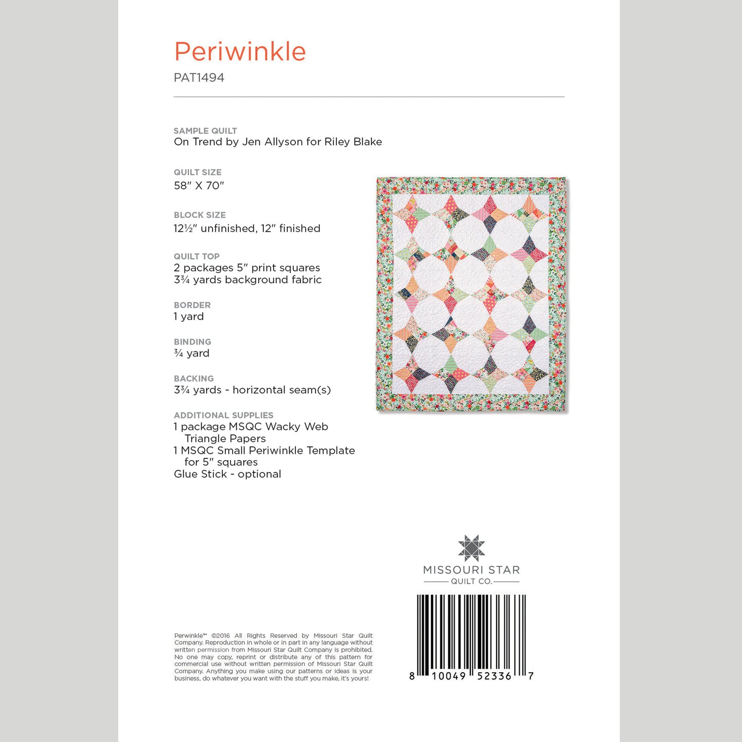 Digital Download - Periwinkle Quilt Pattern by Missouri Star Alternative View #1
