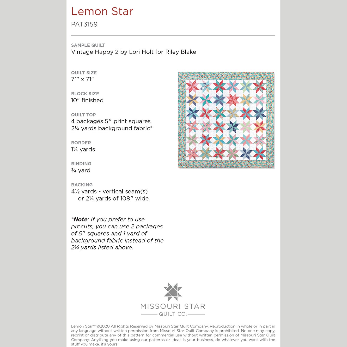Digital Download - Lemon Star Quilt Pattern by Missouri Star Alternative View #1