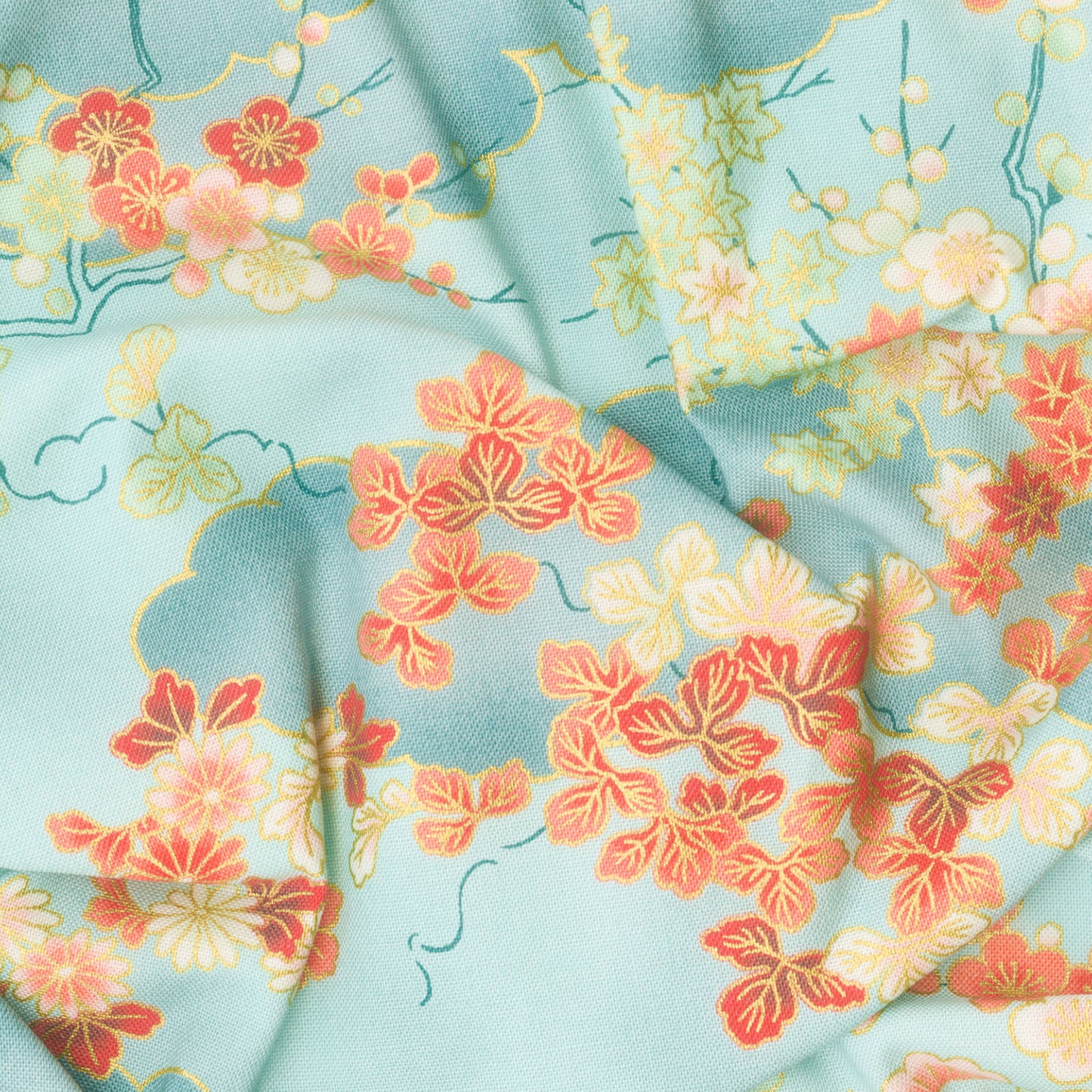 Imperial Collection - Honoka Teal Colorstory Branches Aqua Metallic Yardage Alternative View #1