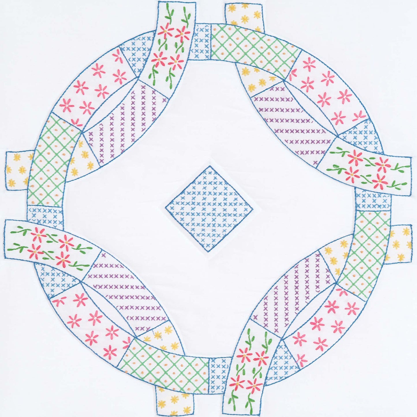 Interlocking Patchwork Wedding Rings 18" Embroidery Quilt Blocks Set Alternative View #1