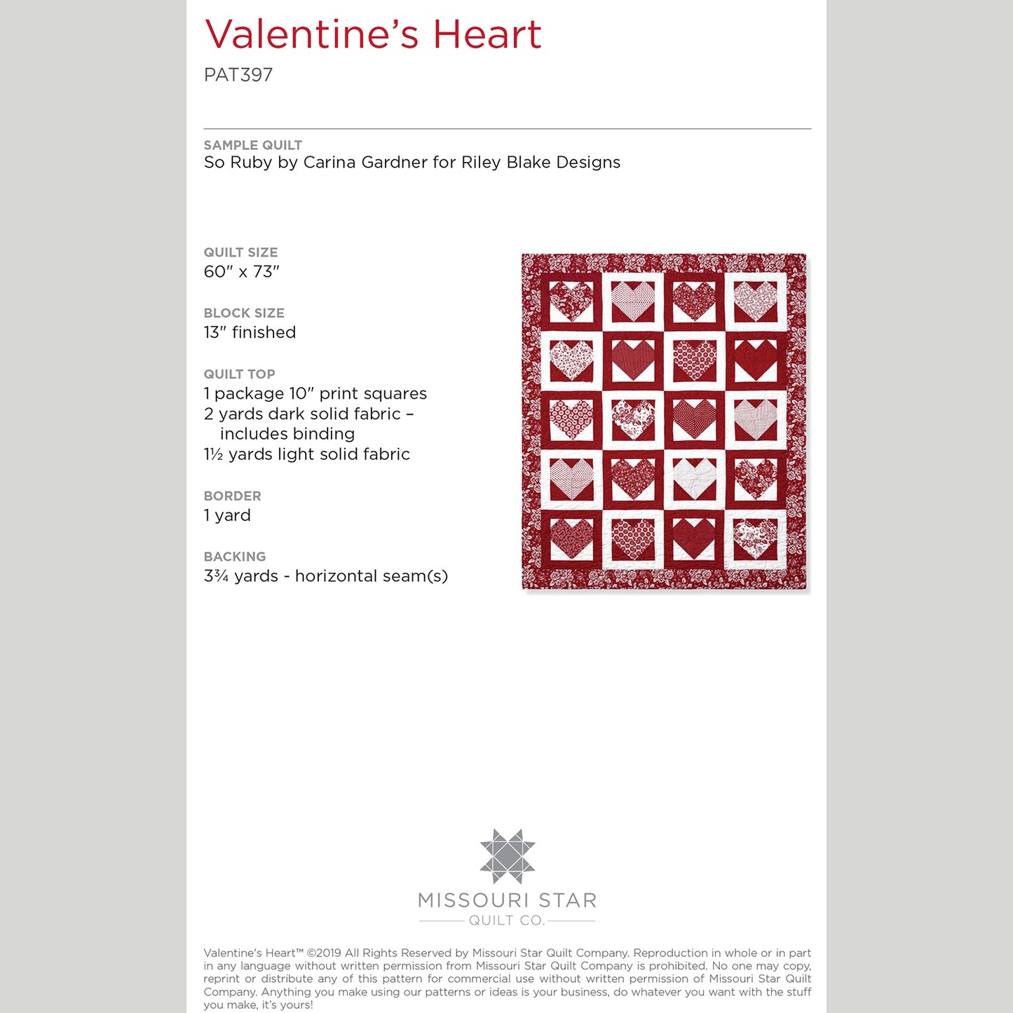 Digital Download - Valentine's Heart Quilt Pattern by Missouri Star Alternative View #1
