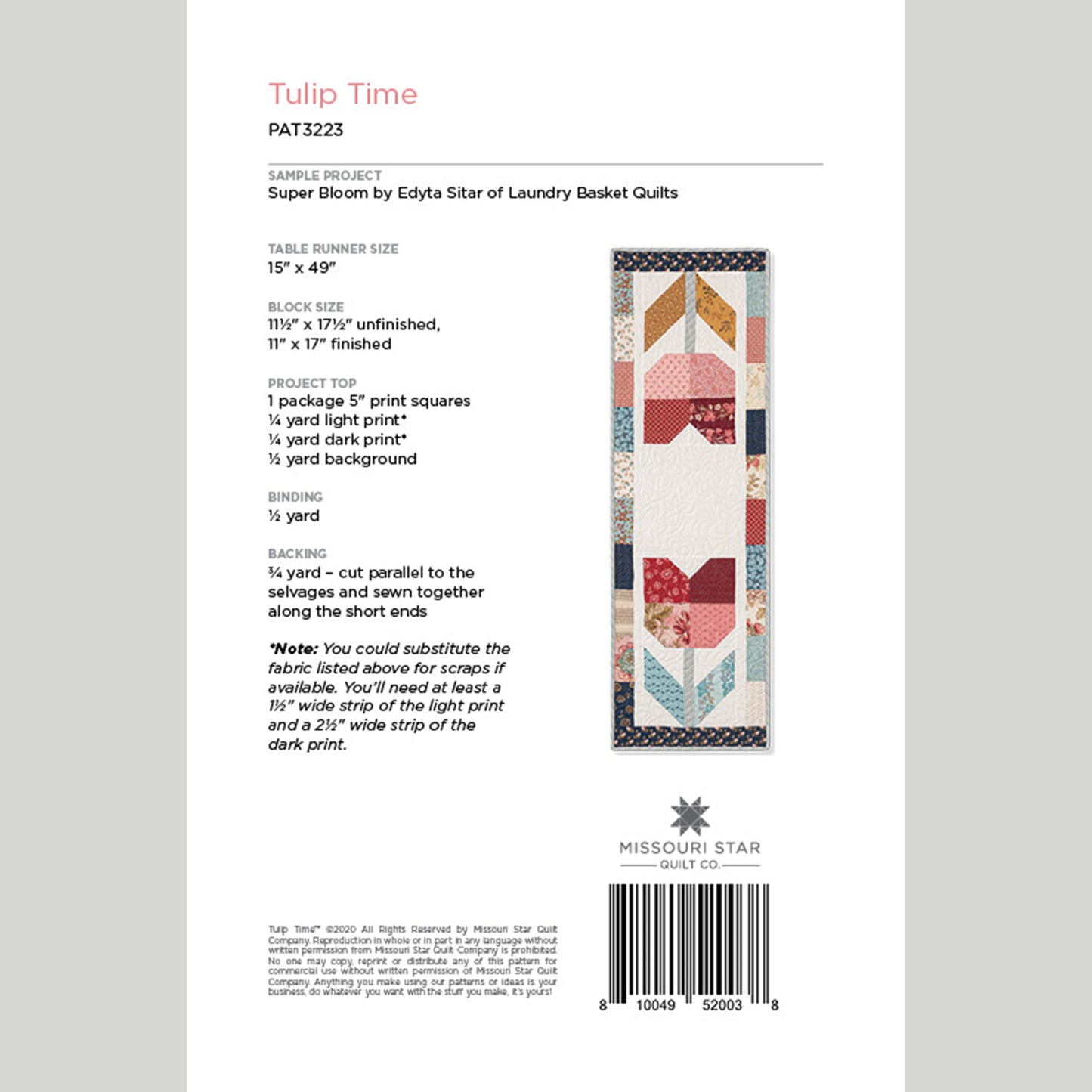 Digital Download - Tulip Time Table Runner Pattern by Missouri Star Alternative View #1