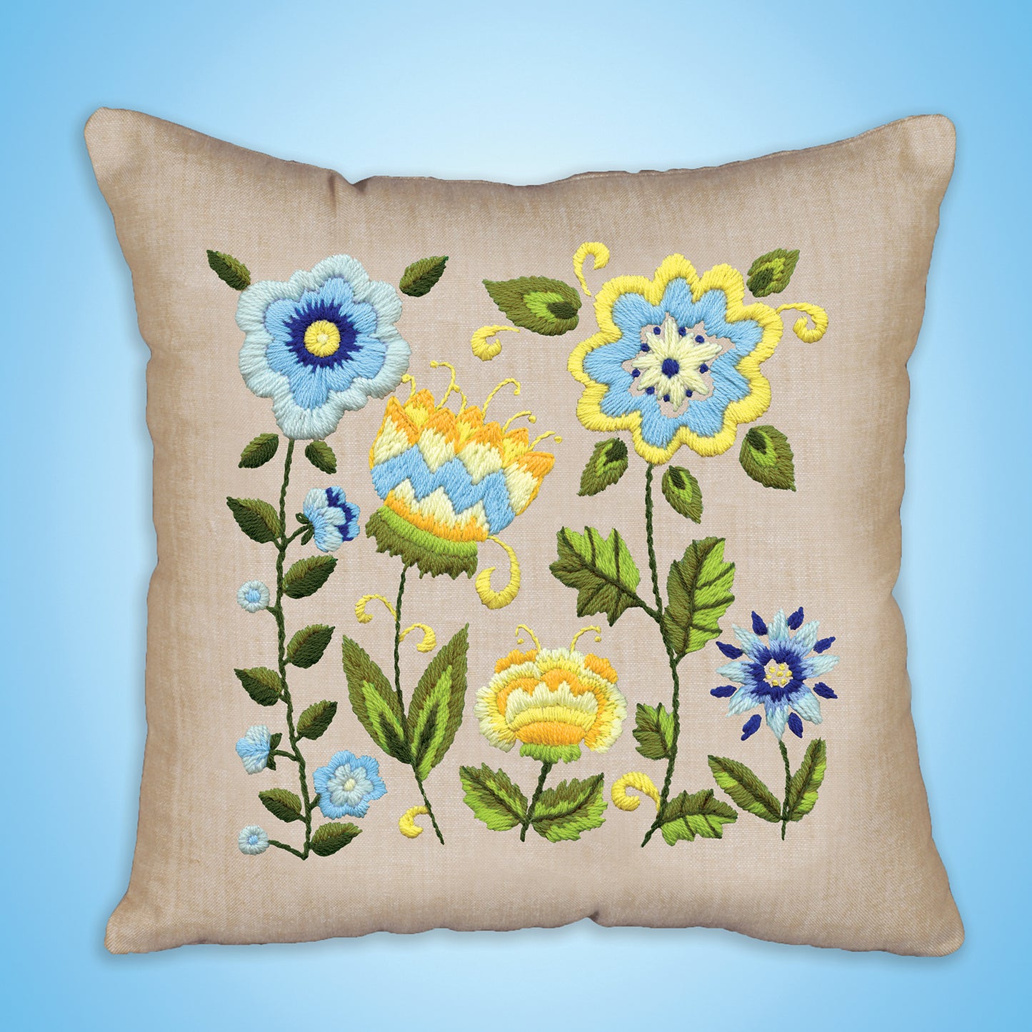 Floral Fantasy Crewel Embroidery Pillow Kit Primary Image