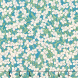 Midnight Garden - Small Floral Teal Cream Yardage Primary Image