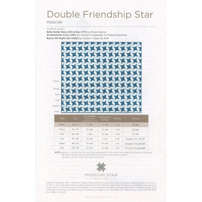 Double Friendship Star Quilt Pattern by Missouri Star