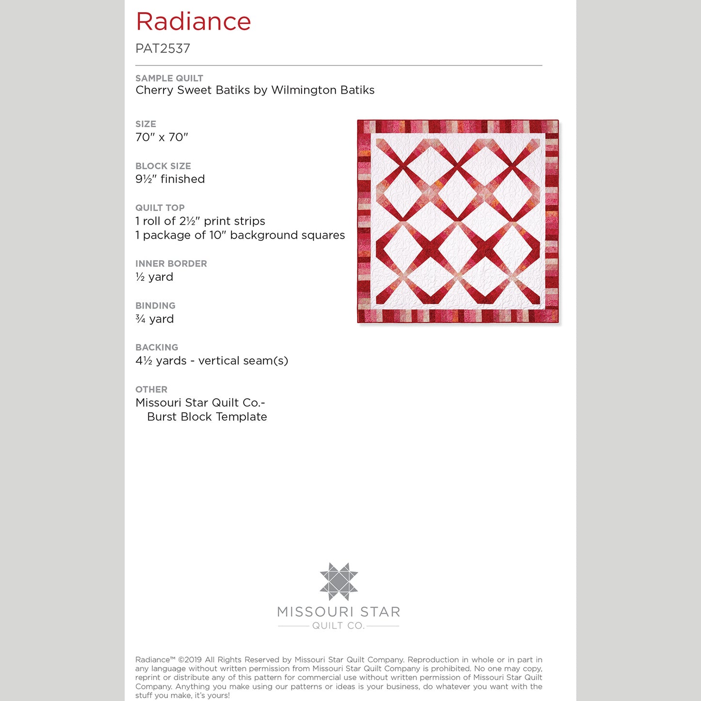 Digital Download - Radiance Quilt Pattern by Missouri Star Alternative View #1