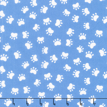 Kitty The Cat - Paw Prints Medium Blue Yardage Primary Image