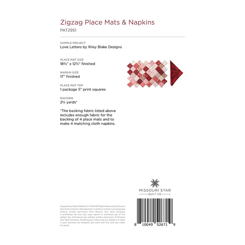 Zigzag Place Mats & Napkins Pattern by Missouri Star Alternative View #1