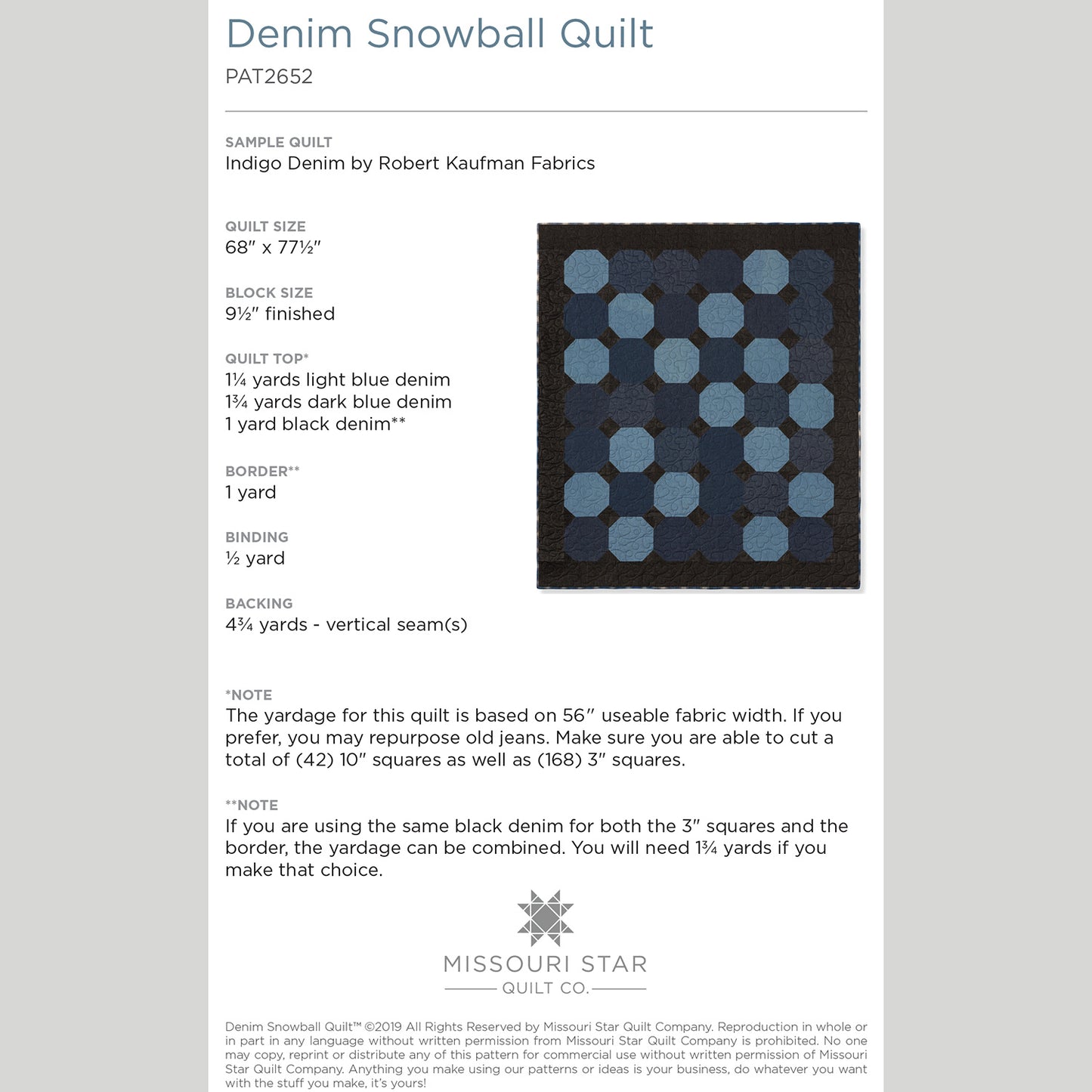 Digital Download - Denim Snowball Quilt Pattern by Missouri Star Alternative View #1