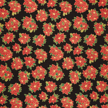 Holiday Charms - Poinsettia Black Metallic Yardage