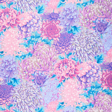 Kaffe Fassett Collective - August 2021 Contrast Hokusai's Mums Grey Yardage Primary Image