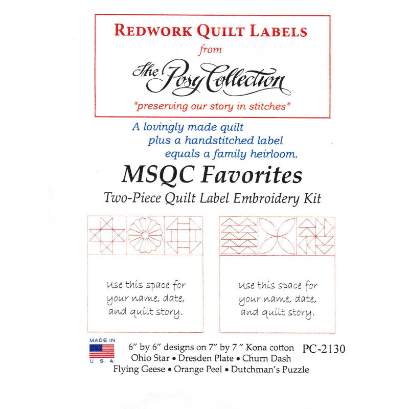 Missouri Star Favorites Redwork Embroidery Quilt Labels Kit