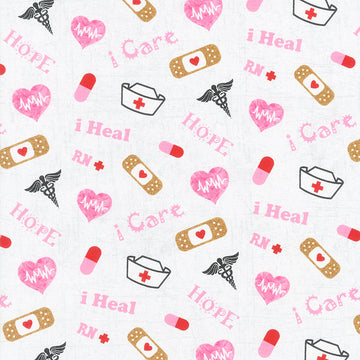 Nurse - Tossed Motifs White Yardage Primary Image