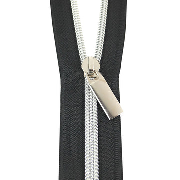 Sallie Tomato #5 Nylon Zippers & Pulls - Black with Nickel Coil Primary Image